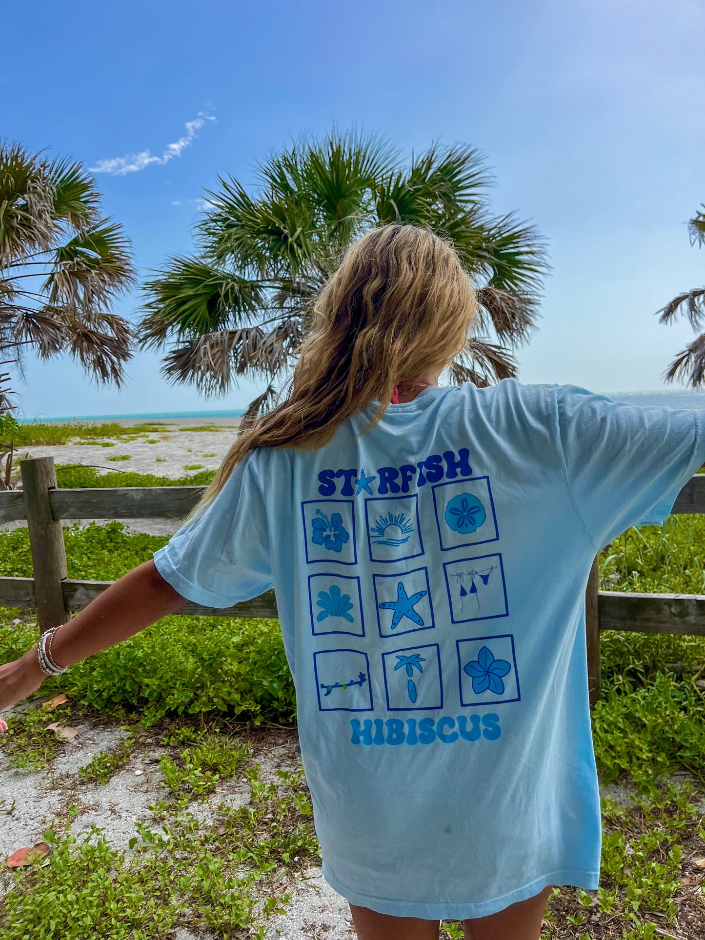 Starfish Hibiscus Classic Tee- Maui Blue
