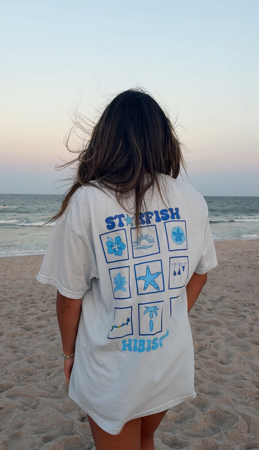 Starfish Hibiscus Classic Tee- Maui Blue